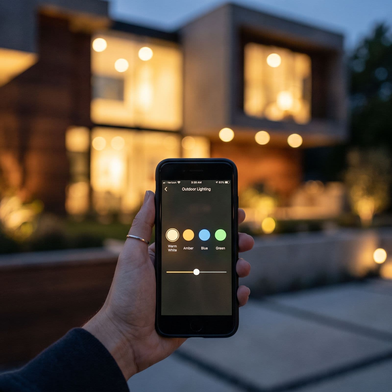 Phone app controlling exterior home lighting
